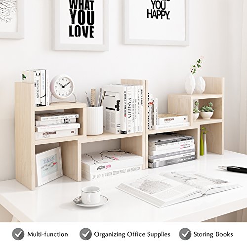 Jerry &#x26; Maggie - Desktop Organizer Office Storage Rack Adjustable Wood Display Shelf | Birthday Gifts - Toy - Home Decor | - Free Style Rotation Display - True Natural Stand Shelf White Wood Tone
