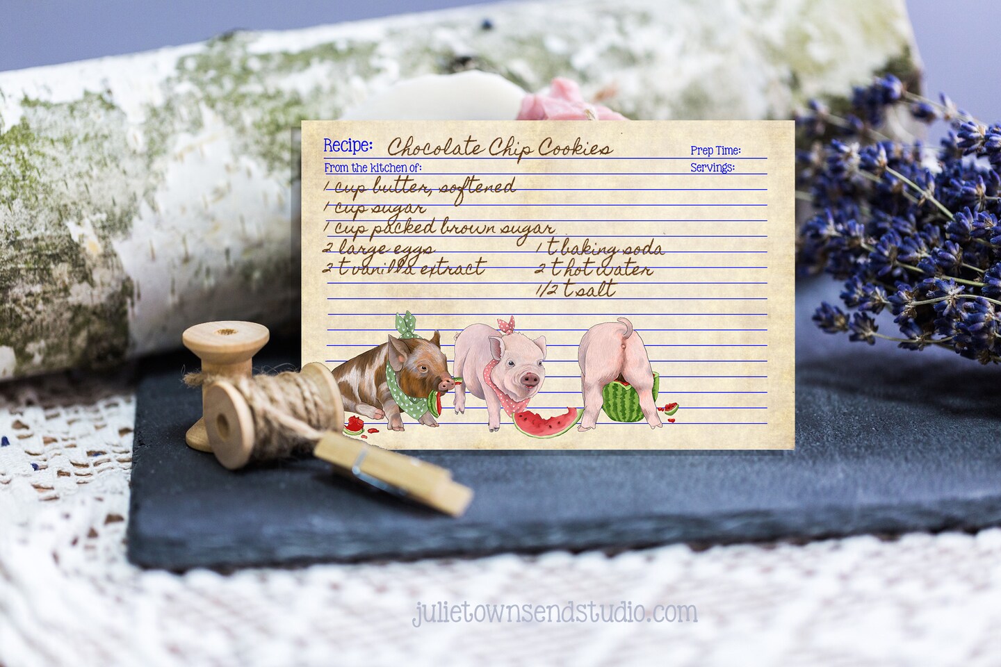 3 printed recipe cards