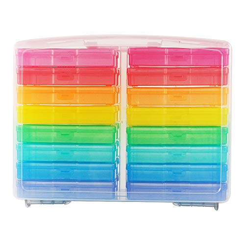 Transparent 4" x 6" Photo Cases and Clear Craft Keeper with Handle - 16 Inner Cases Plastic Storage Container Box (Multi-colored)