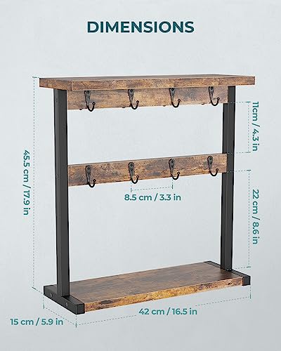 OROPY Wood Coffee Mugs Holder for Counter with 16 Hooks, 2 Tier Mugs Tree with Top Storage Shelf, Vintage Countertop Mug Rack Stand for Home Coffee Bar Storage and Display