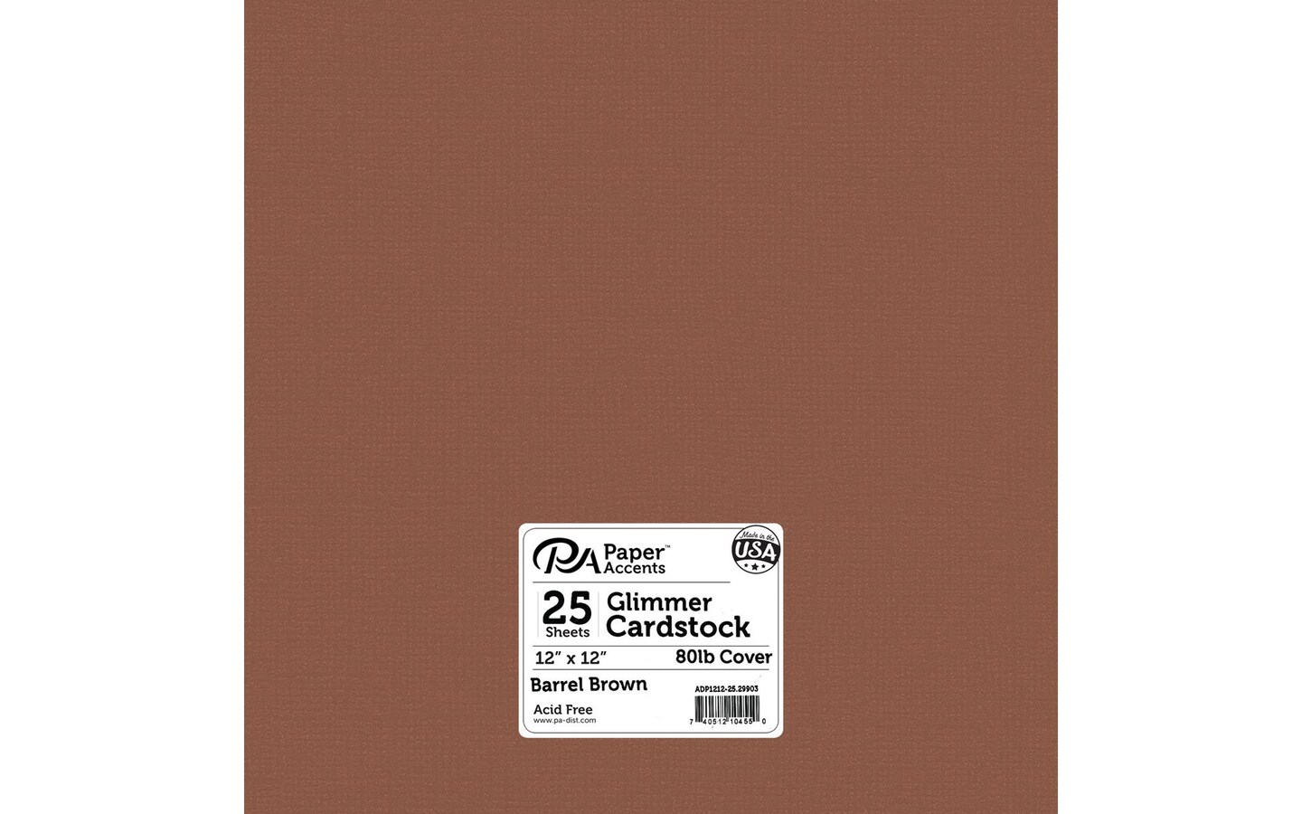 PA Paper Accents Glimmer Cardstock 12" x 12" Barrel Brown, 80lb colored cardstock paper for card making, scrapbooking, printing, quilling and crafts, 25 piece pack