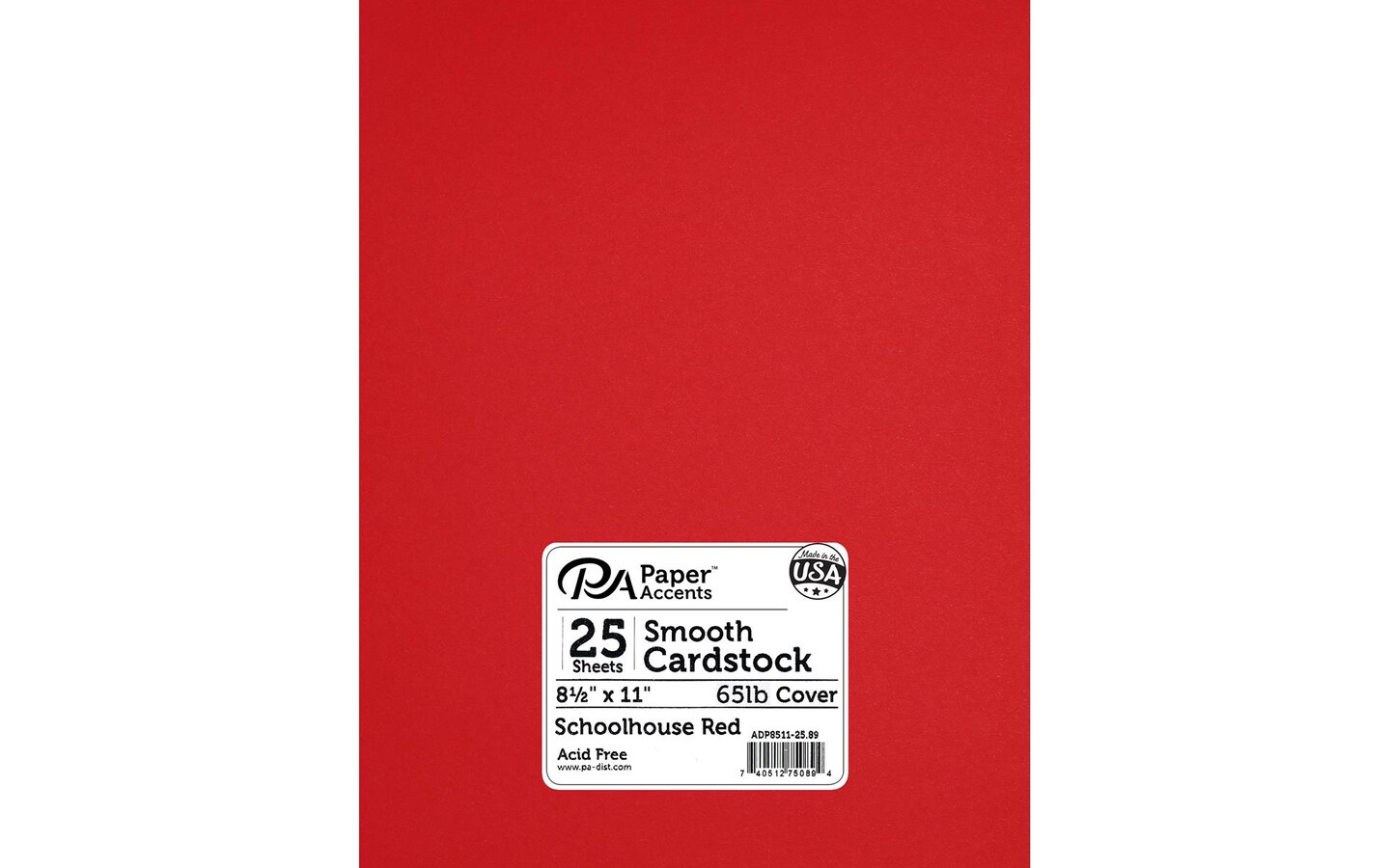 PA Paper Accents Smooth Cardstock 8.5&#x22; x 11&#x22; Schoolhouse Red, 65lb colored cardstock paper for card making, scrapbooking, printing, quilling and crafts, 25 piece pack