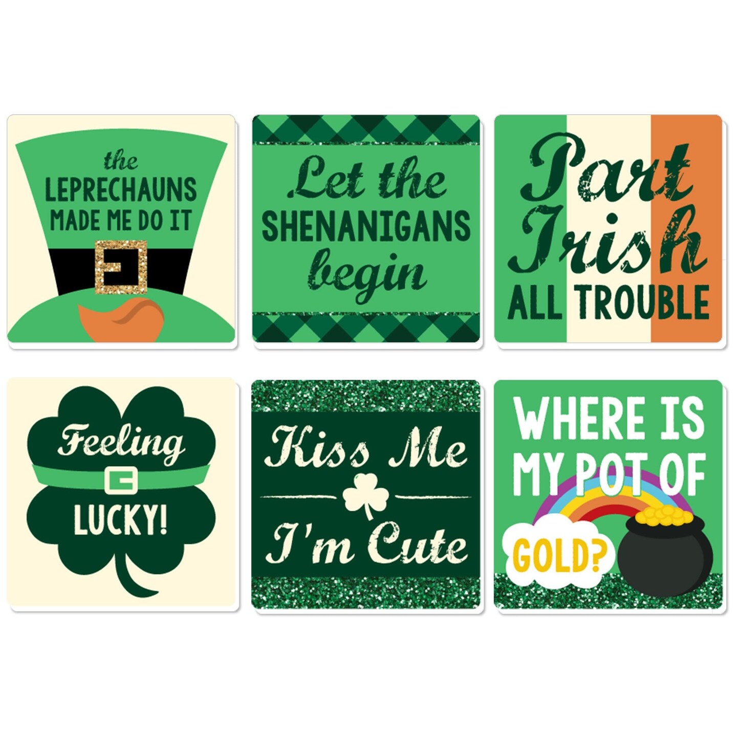 Big Dot of Happiness St. Patrick&#x27;s Day - Funny Saint Paddy&#x27;s Day Party Decorations - Drink Coasters - Set of 6