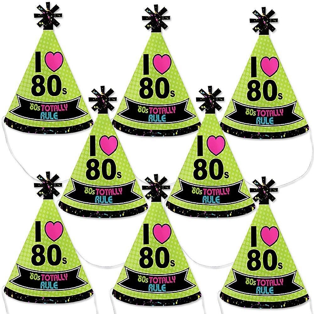 Big Dot of Happiness 80's Retro - Mini Cone Totally 1980s Party Hats - Small Little Party Hats - Set of 8