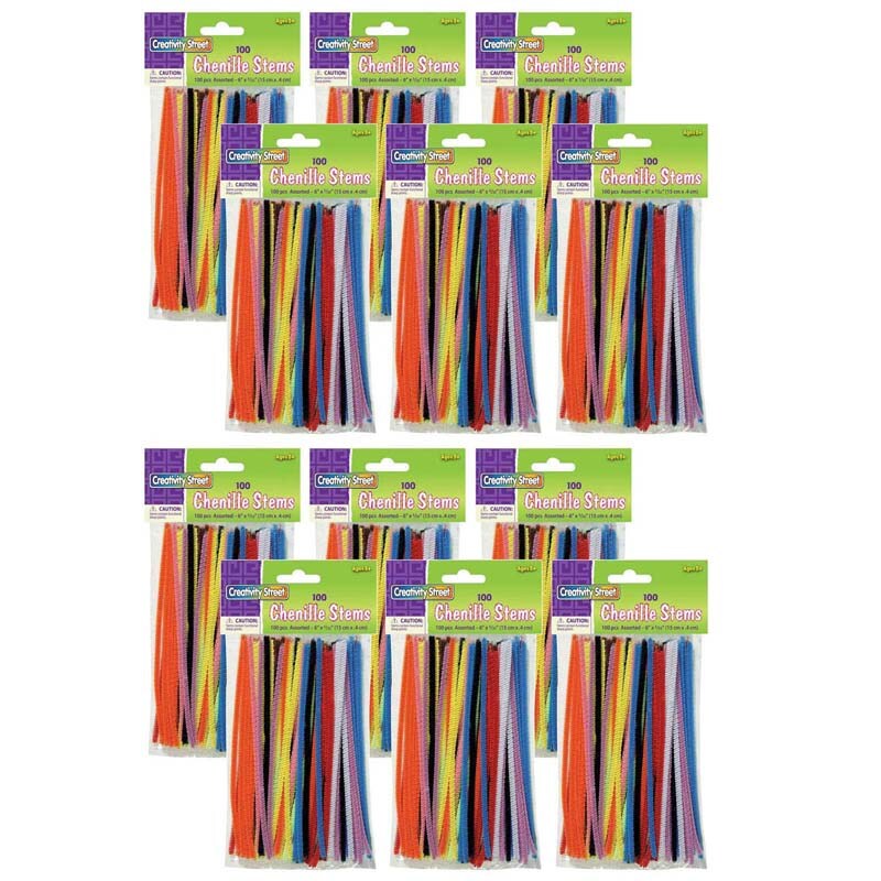 Regular Stems, Assorted Colors, 6&#x22; x 4 mm, 100 Count Per Pack, 12 Packs