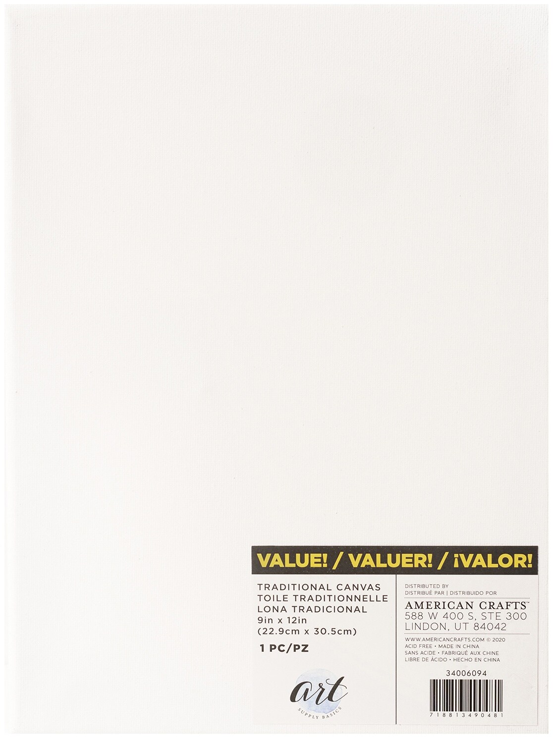 American Crafts Art Supply Basics Traditional Canvas-9"X12"