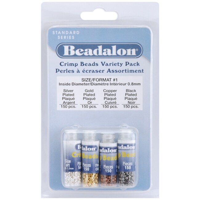 Beadalon Crimp Beads Variety Pack Size 1 600/Pkg-Silver-, Gold-, Copper- & Black-Plated