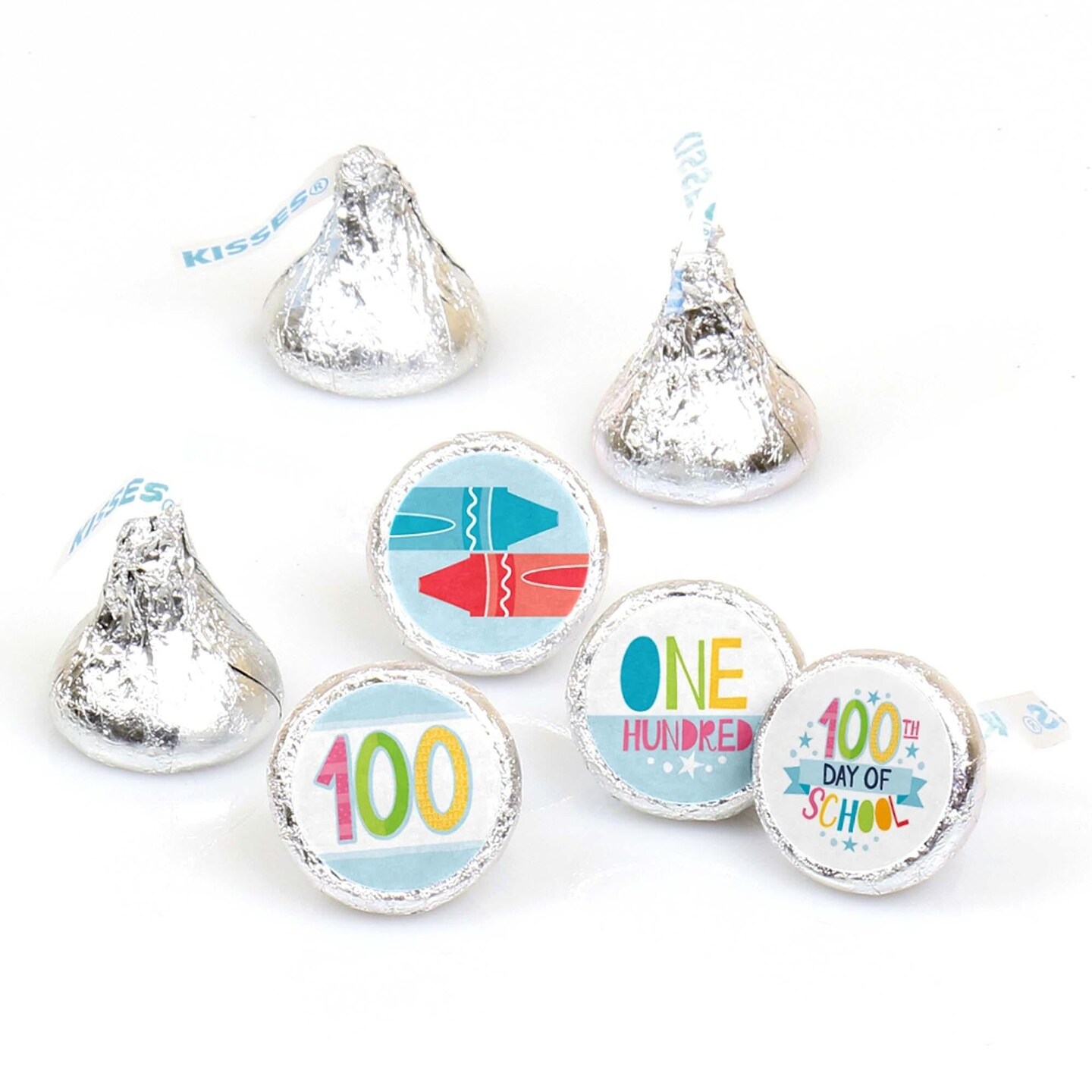 Big Dot of Happiness Happy 100th Day of School - 100 Days Party Round Candy Sticker Favors - Labels Fits Chocolate Candy (1 sheet of 108)