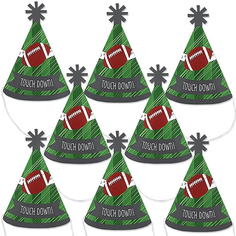 Big Dot of Happiness End Zone - Football - Mini Cone Baby Shower or Birthday Party Hats - Small Little Party Hats - Set of 8