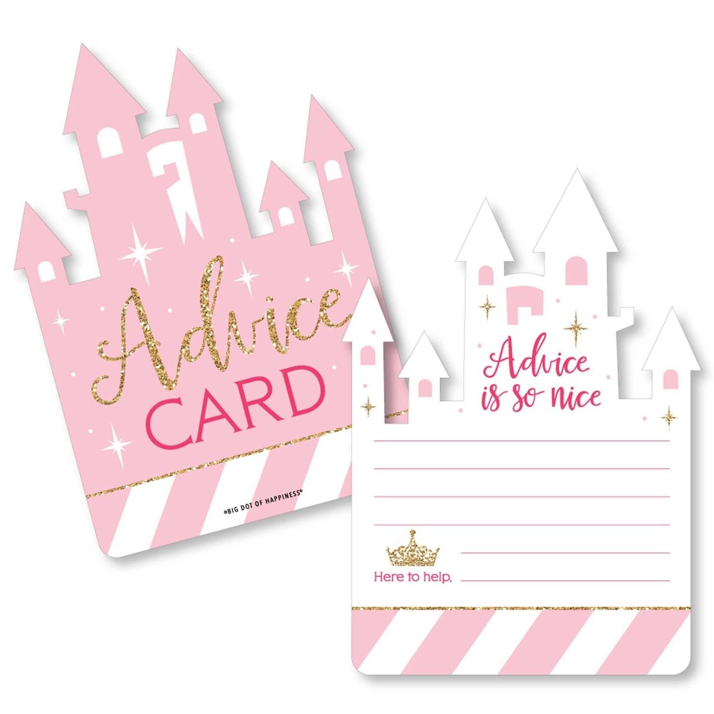 Big Dot of Happiness Little Princess Crown - Castle Wish Card Pink and Gold Princess Baby Shower Activities - Shaped Advice Cards Game - Set of 20