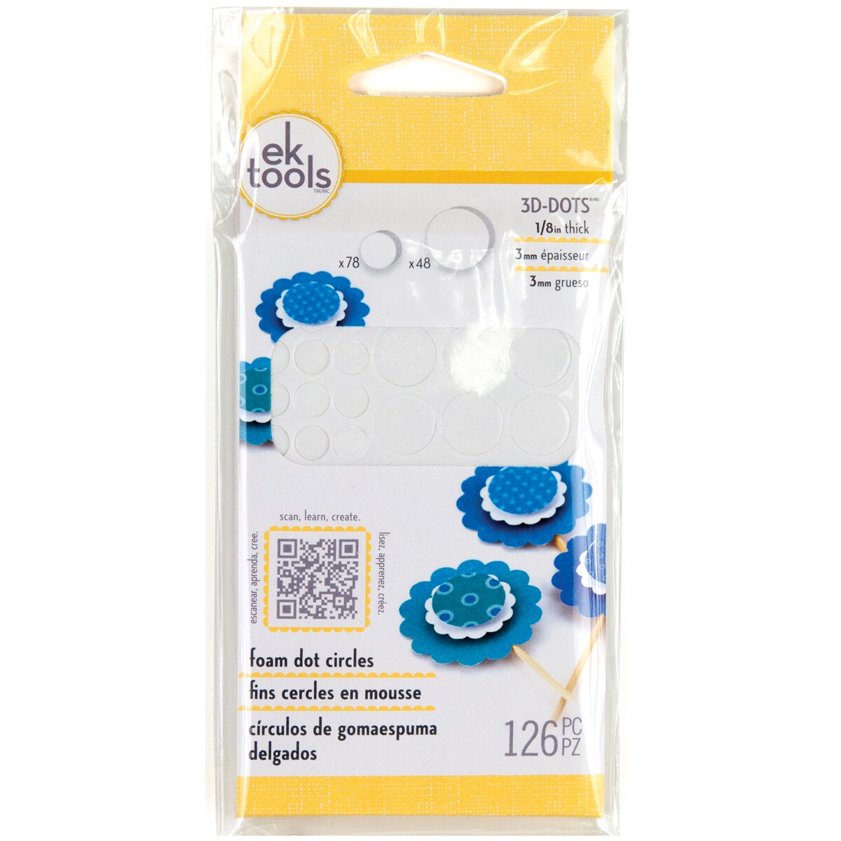 EK Tools 3D Dots Foam Dot Adhesive 126/Pkg-White Circles .125&#x22; Thick