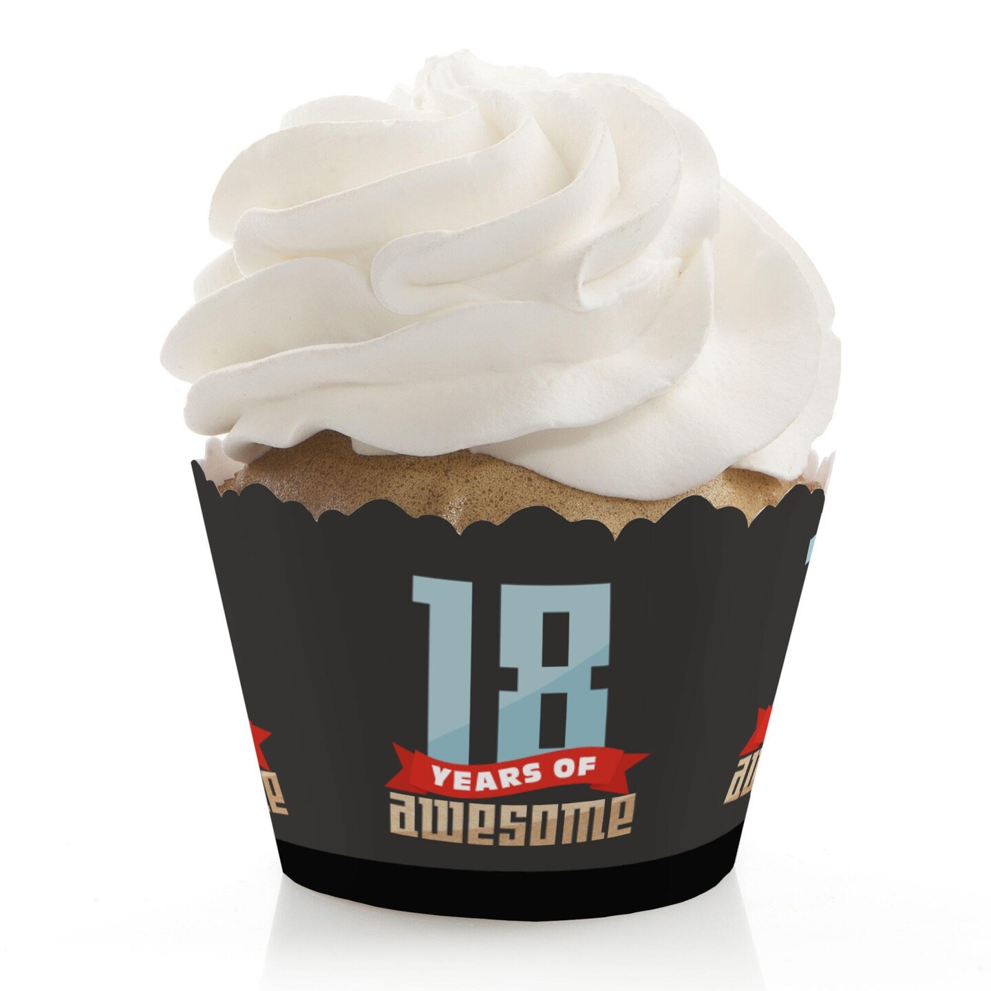 Big Dot of Happiness Boy 18th Birthday - Eighteenth Birthday Party Decorations - Party Cupcake Wrappers - Set of 12