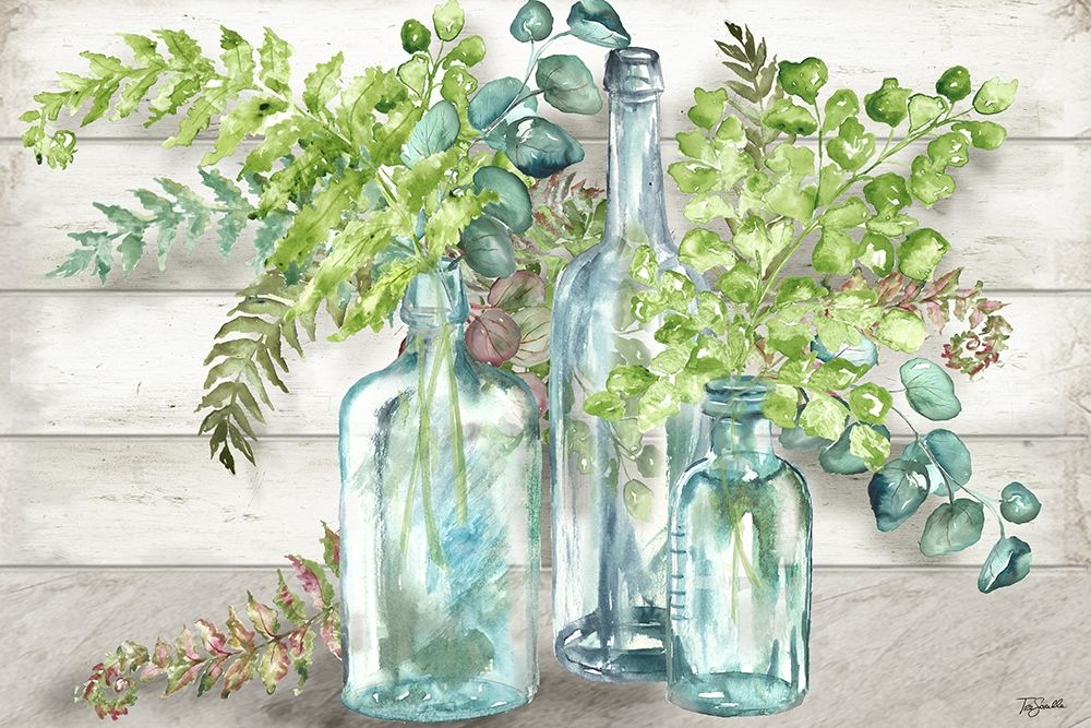 Vintage Bottles And Ferns Landscape Poster Print by Tre Sorelle Studios - Item # VARPDXRB12493TS