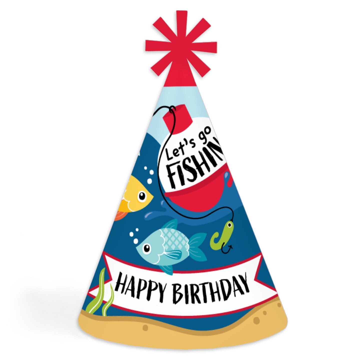 Big Dot of Happiness Let&#x2019;s Go Fishing - Cone Happy Birthday Party Hats for Kids and Adults - Set of 8 (Standard Size)
