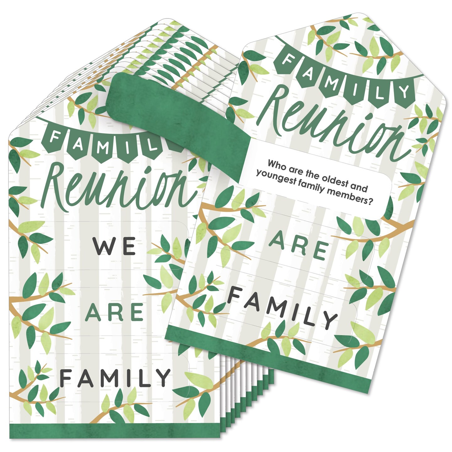 Big Dot of Happiness Family Tree Reunion - Family Gathering Party Game Pickle Cards - Conversation Starters Pull Tabs - Set of 12