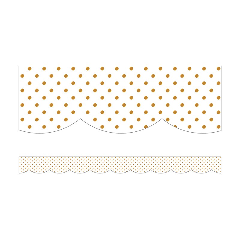 Simply Boho White with Gold Dots Scalloped Borders, 39 Feet