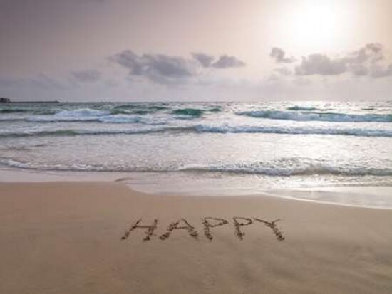 Sand writing - Word Happy written on beach Poster Print by  Assaf Frank - Item # VARPDXAF20150528127