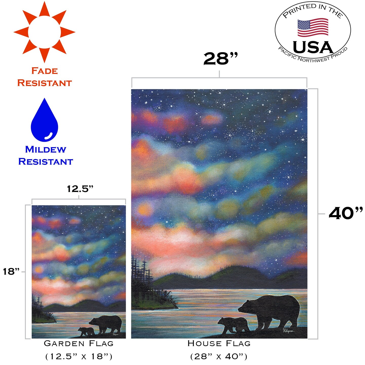 Northern Lights Decorative Bear Flag