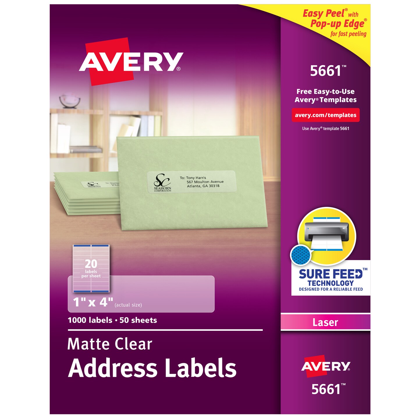 Avery Matte Clear Address Labels Sure Feed Technology Laser 1 X 4