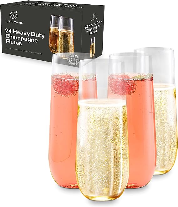 JumblWare 24 9-oz. Stemless Disposable Plastic Champagne Flutes, Clear
