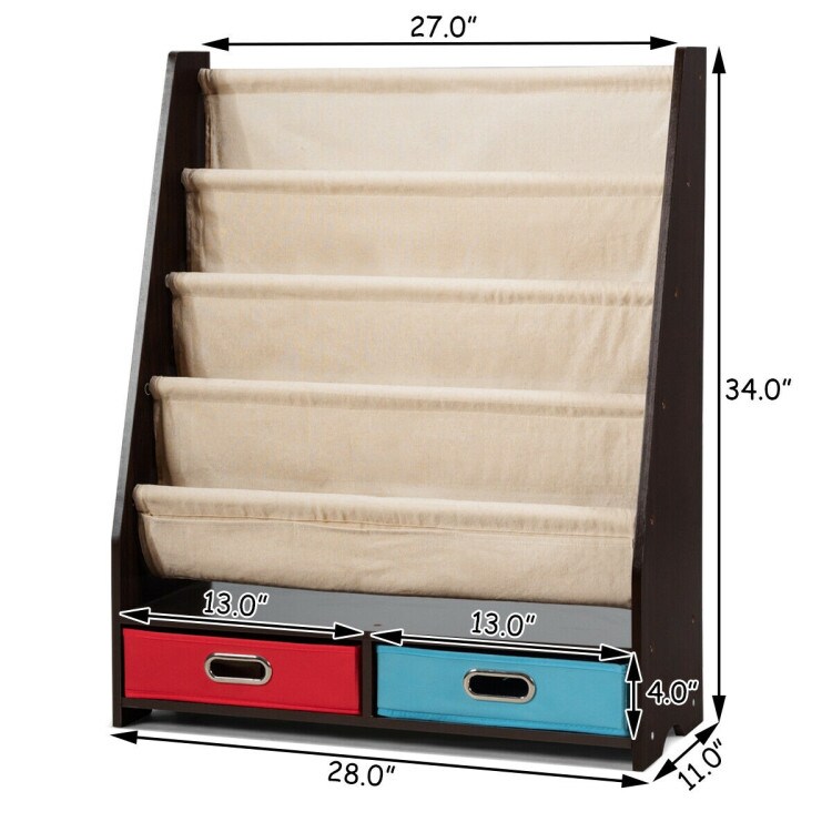 Kids Book and Toys Organizer Shelves with Removable Slings