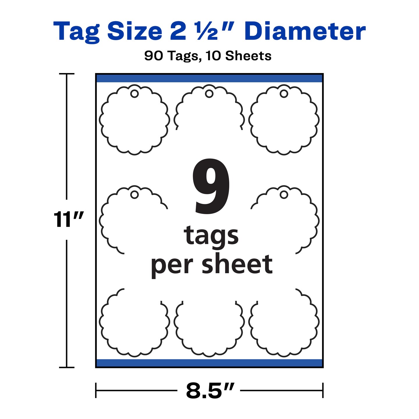 Avery Printable Blank Scallop Round Gift Tags with Sure Feed, 2.5&#x22; Diameter, Textured White, 90 Customizable Tags (80511)