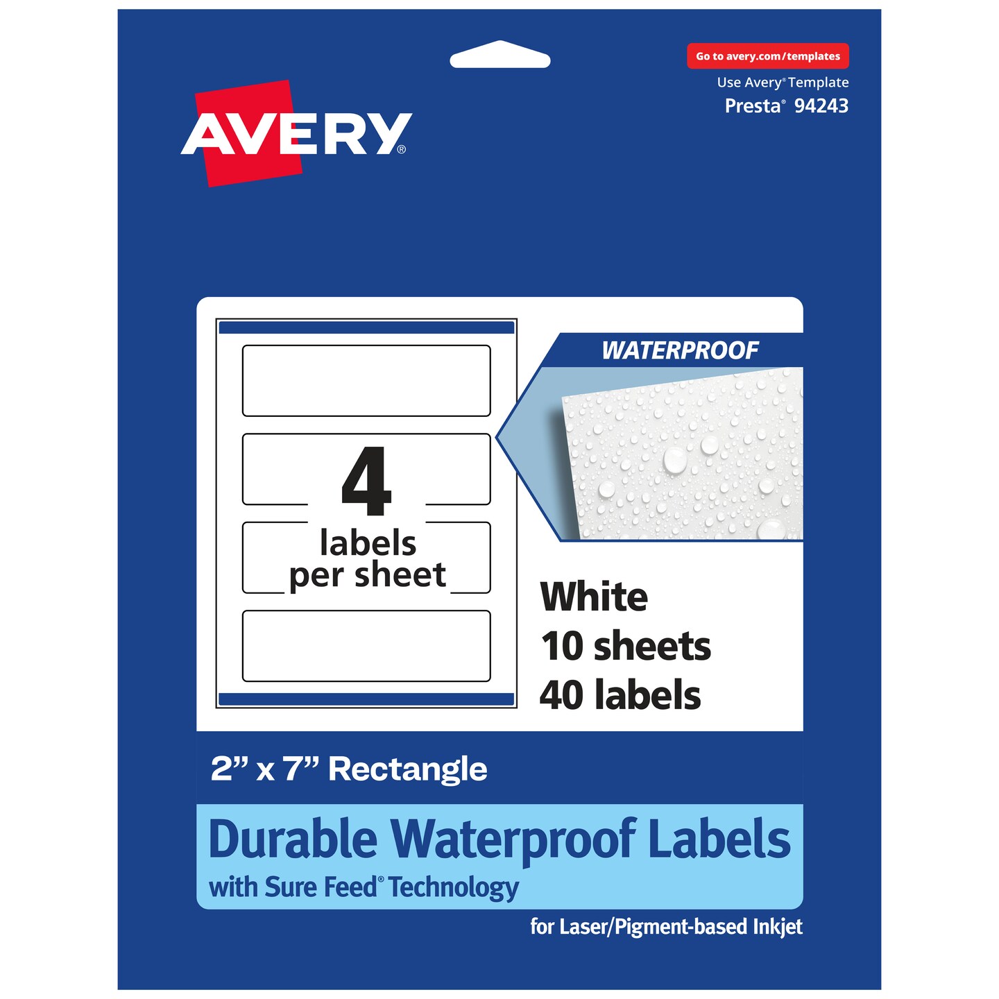 Avery Durable Waterproof Rectangle Labels with Sure Feed, 2&#x22; x 7&#x22;