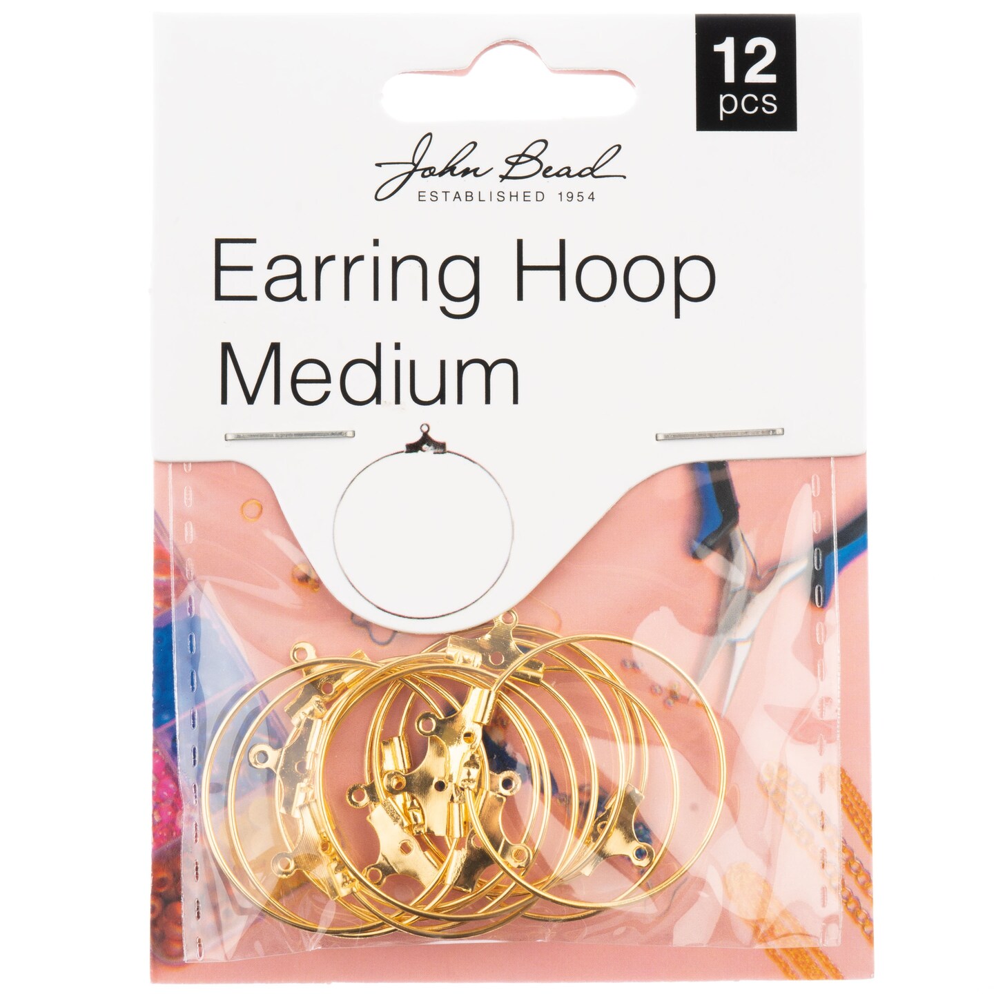 John Bead Earring Hoop Medium 25mm 12/Pkg-Gold