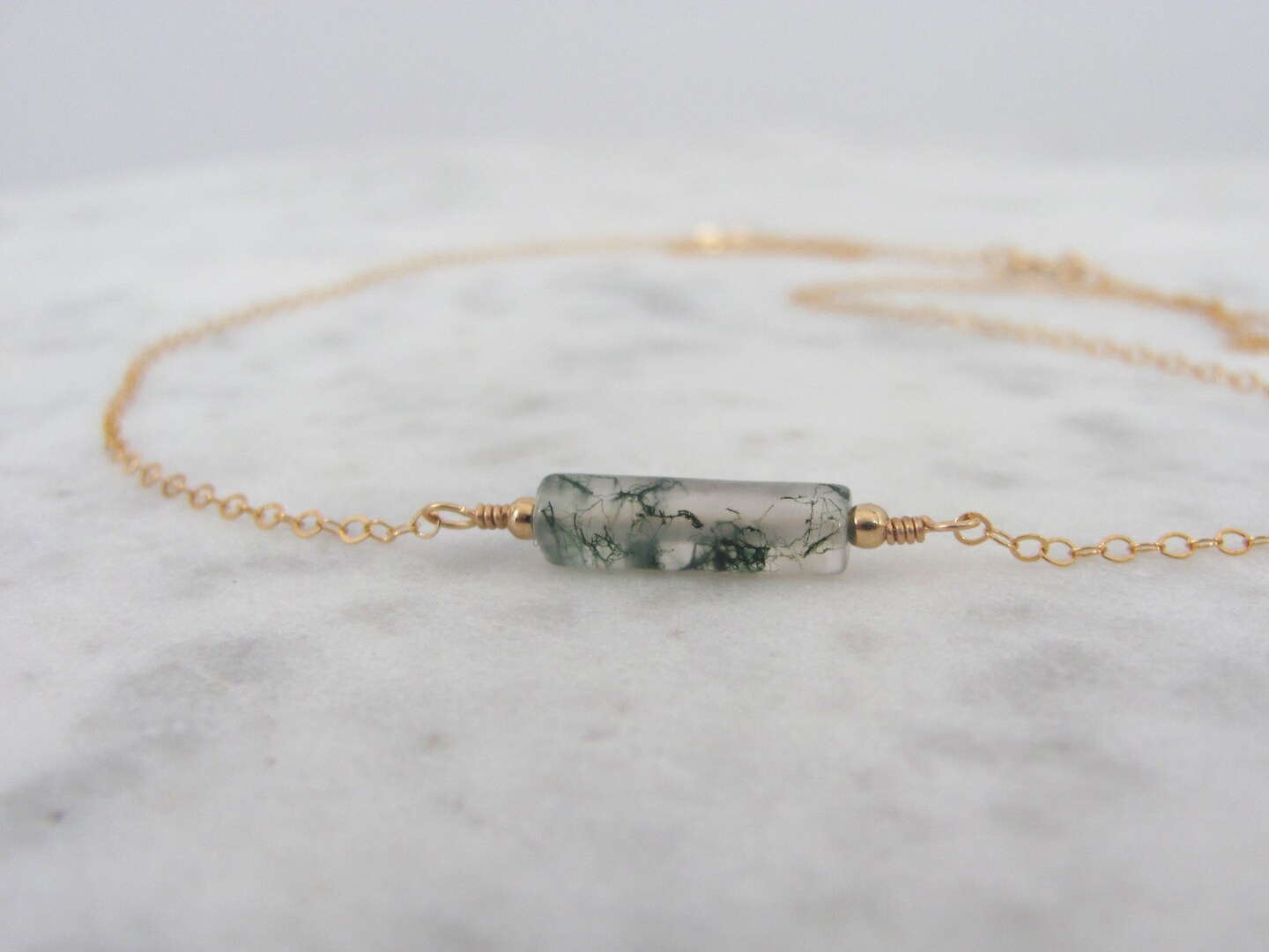 Moss Agate Necklace in 14K Gold Filled or 925 Sterling Silver