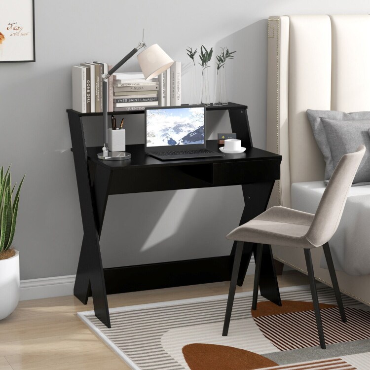2-in-1 Modern Computer Desk and Writing Table with Pull-Out Drawer and Footrest