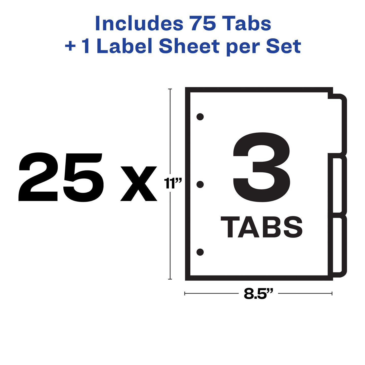 Avery 3-Tab Dividers for 3 Ring Binder, Easy Print &#x26; Apply Clear Label Strip, Index Maker Customizable White Tabs, 25 Sets (11445)