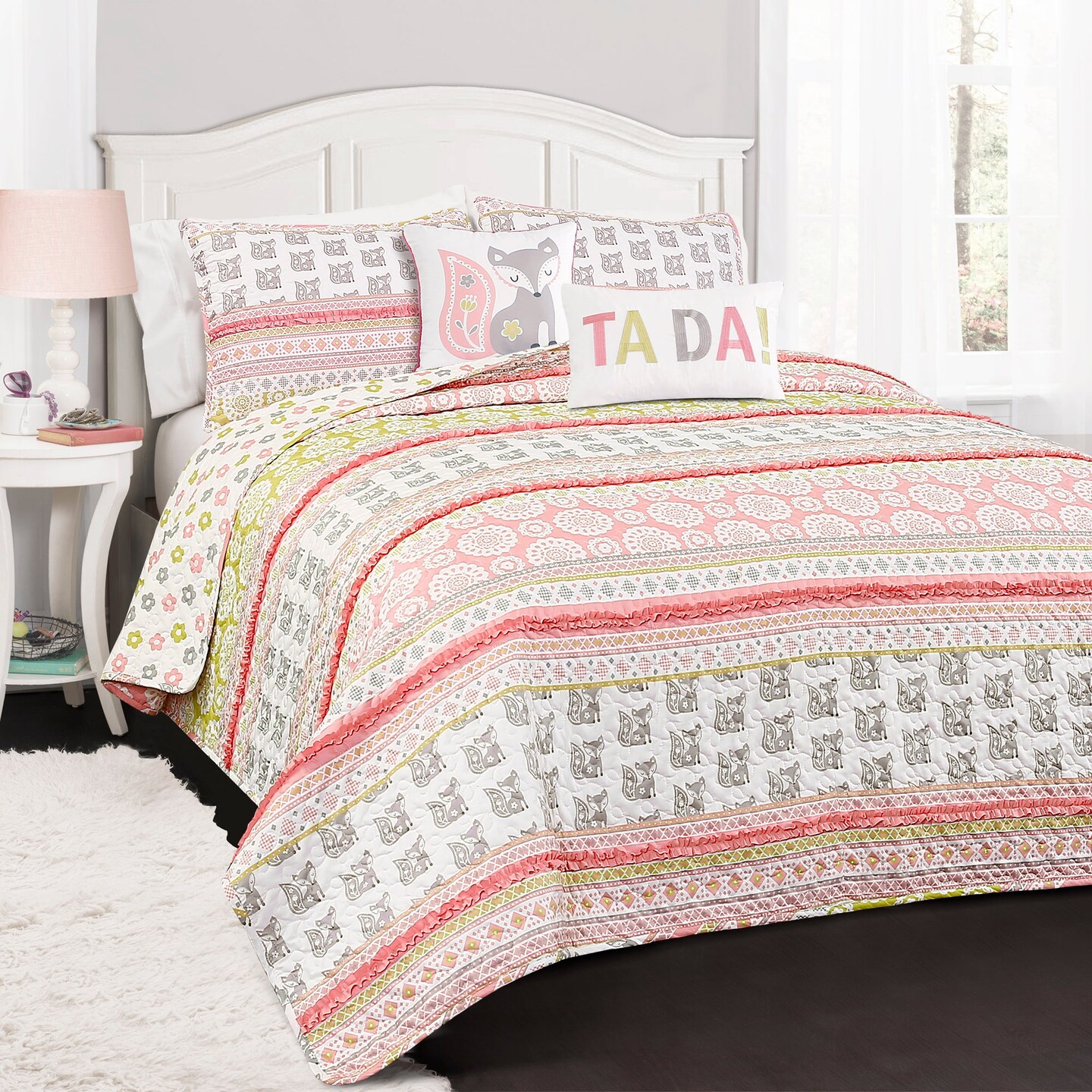 Fox Ruffle Stripe Quilt 4 Piece Set Twin