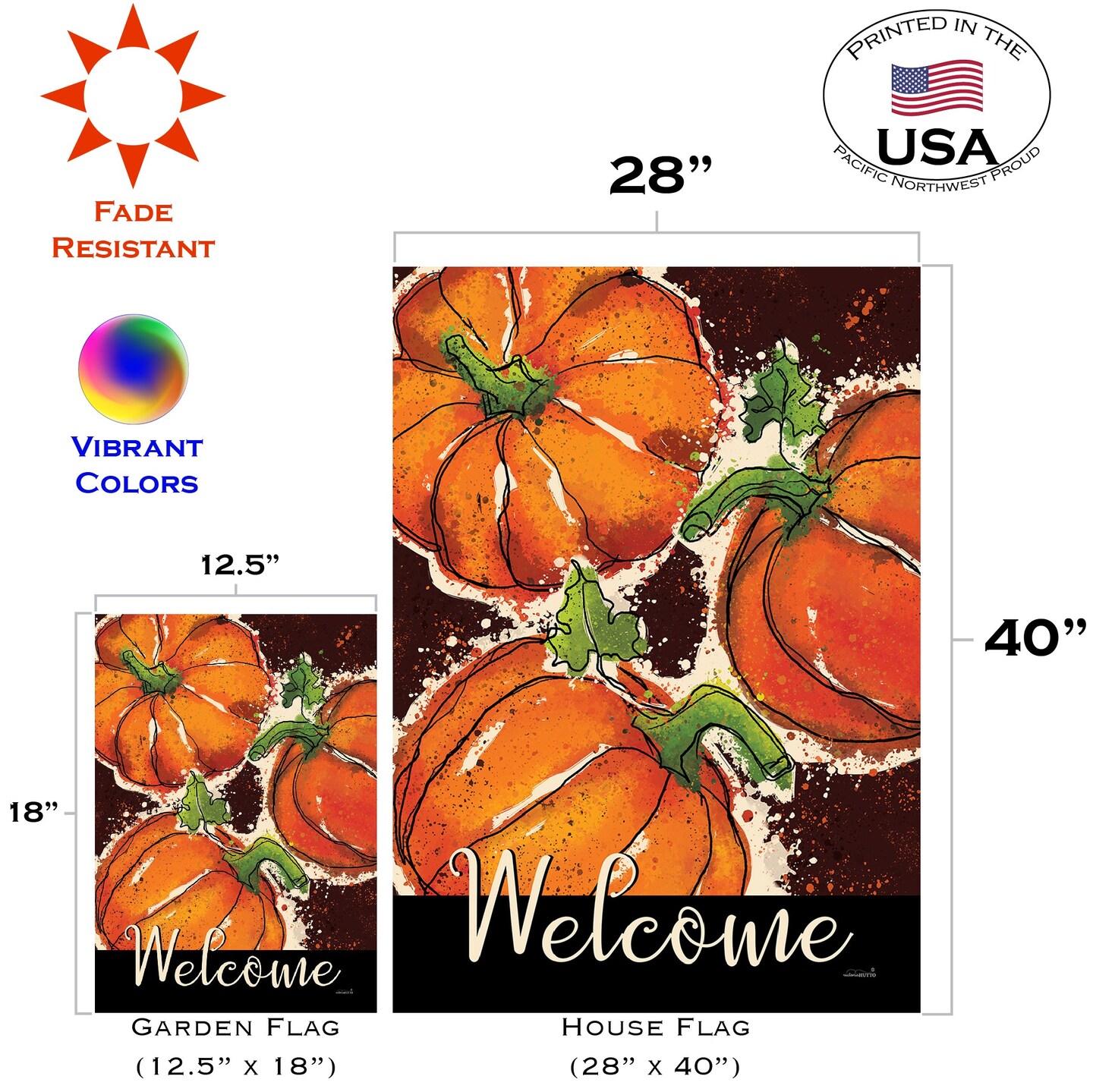 Painted Pumpkin Welcome Decorative Fall Double Sided Flag