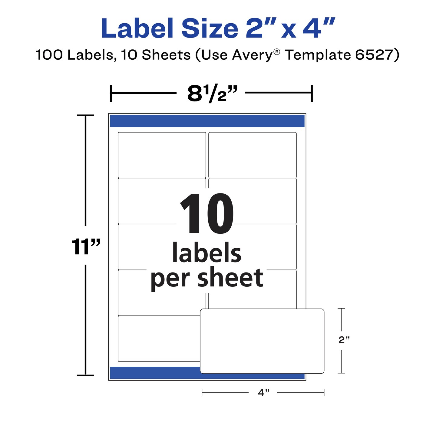 Avery Shipping Labels with Sure Feed and Easy Peel Technology, Glossy White Labels, 2" x 4", Permanent Adhesive, Laser/Inkjet, 100 Glossy Labels (6527)
