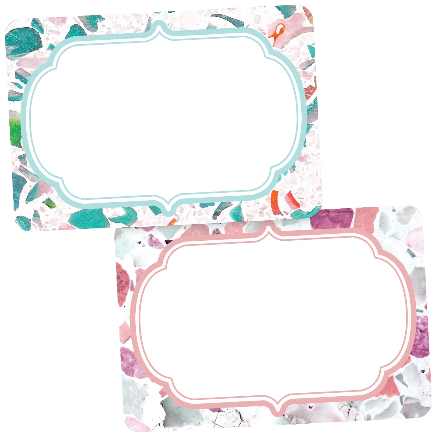 Avery Adhesive Name Tags, Terrazzo, Teal & Rose, 21/3" x 33/8", 80