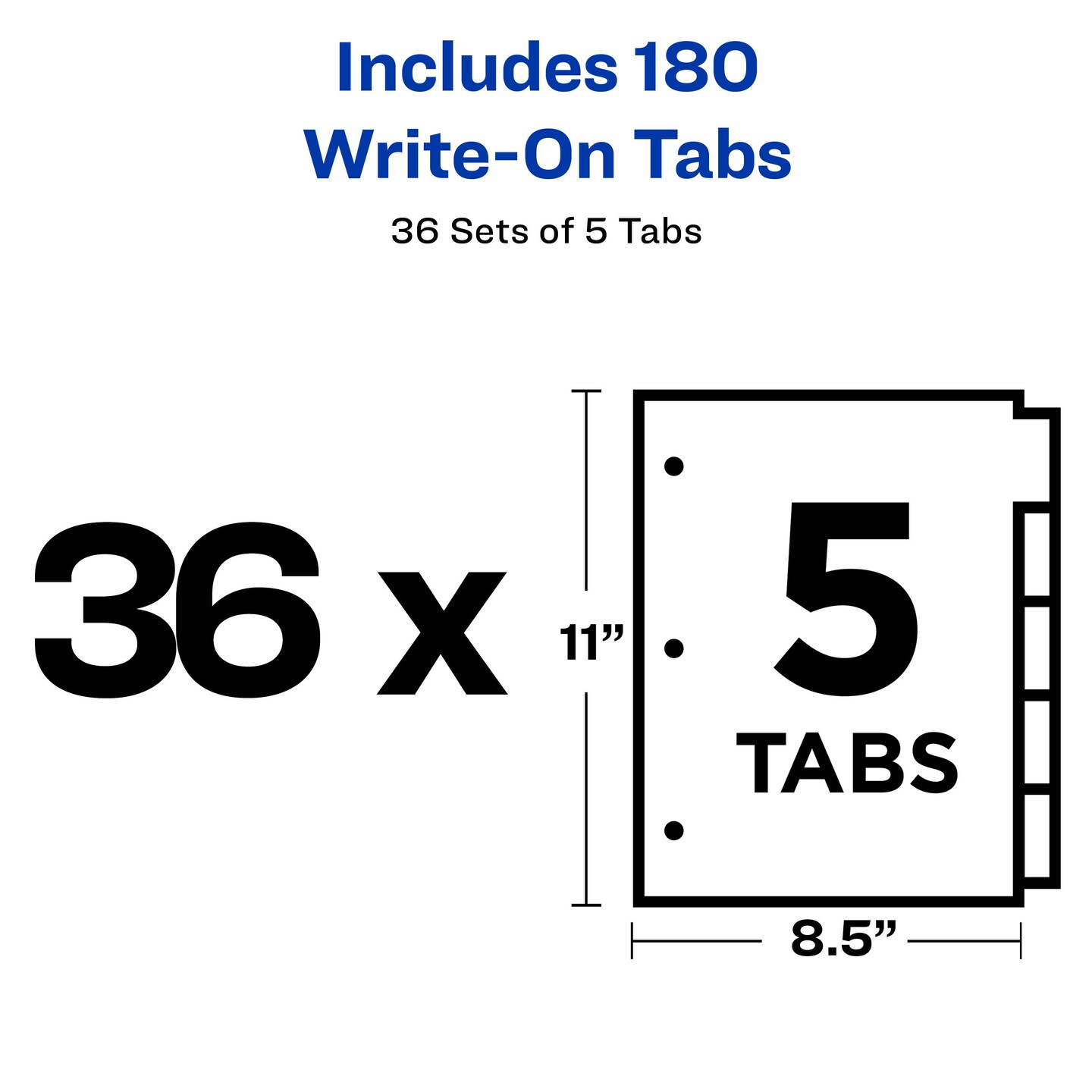 Avery Plain Tab Write &#x26; Erase Dividers, 5 Tabs, White, 36 Sets (11506)