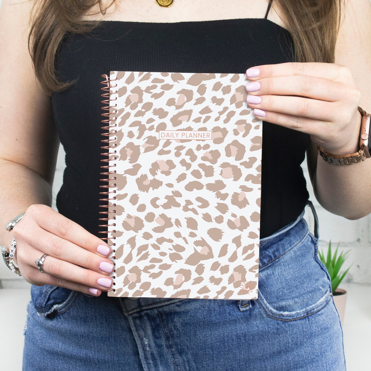 bloom daily planners Undated Soft Cover Planner, 5.5&#x22; x 8.25&#x22;, Tan Leopard