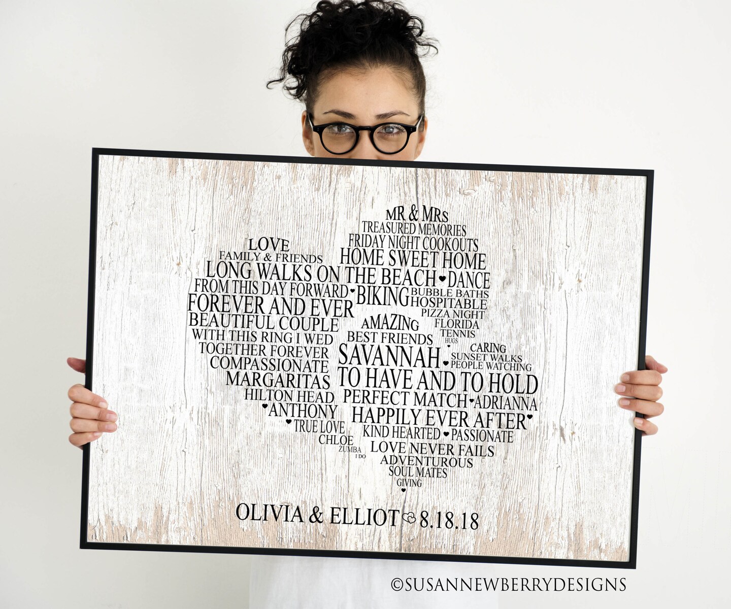 Custom Two Hearts Word Cloud Print - Wedding or Anniversary Gift