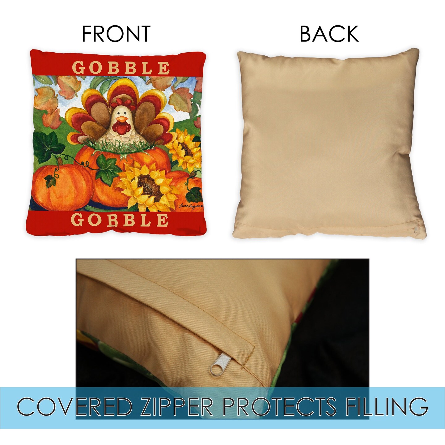 Autumn Turkey Decorative Thanksgiving Indoor/Outdoor Pillow Cover (set of 2)
