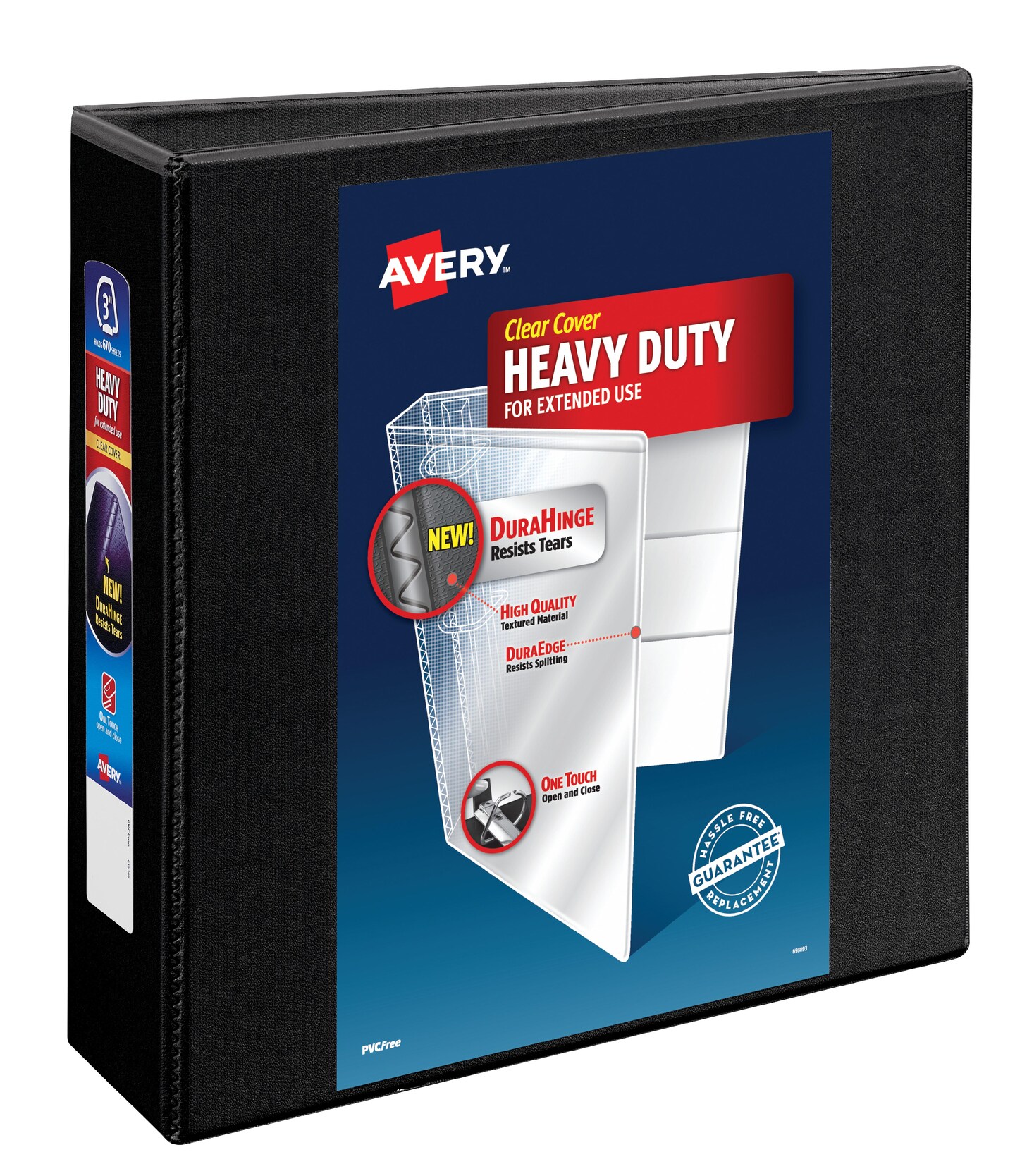 Avery Heavy-Duty View 3 Ring Binder, 3" One Touch EZD Rings, 3.5" Spine, 1 Black Binder (79693)