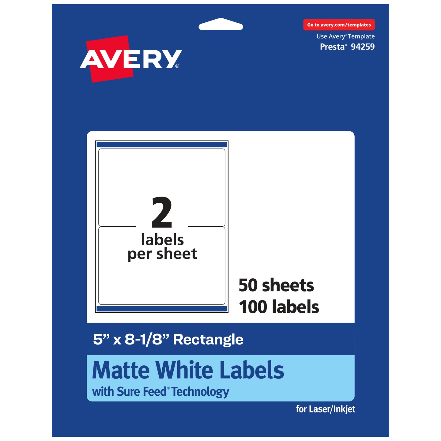 Avery Matte White Rectangle Labels, 5&#x22; x 8-1/8&#x22;