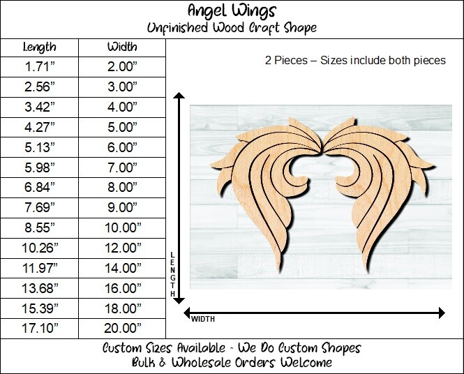 Angel Wings 3 Unfinished Wood Shape Blank Laser Engraved Cut Out