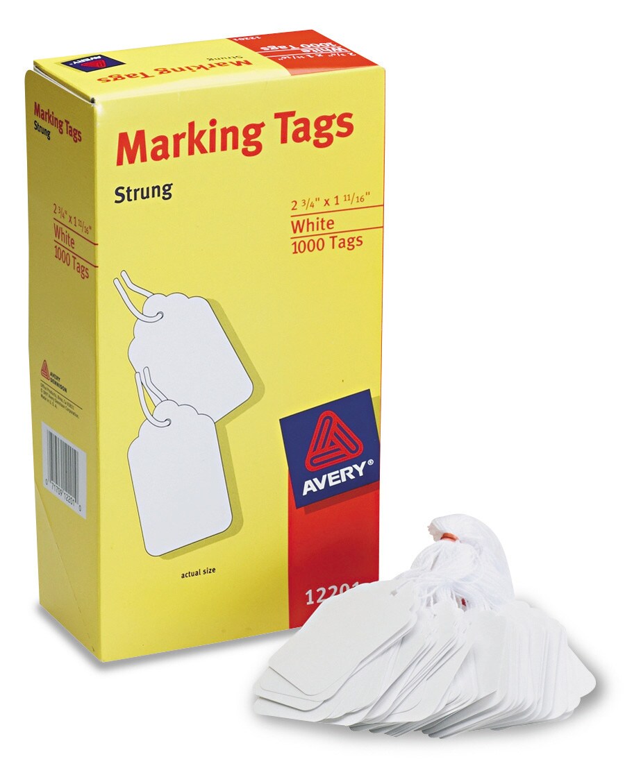 Avery 12201 Medium-Weight White Marking Tags, 2 3/4 x 1 11/16 (Box of 1000)