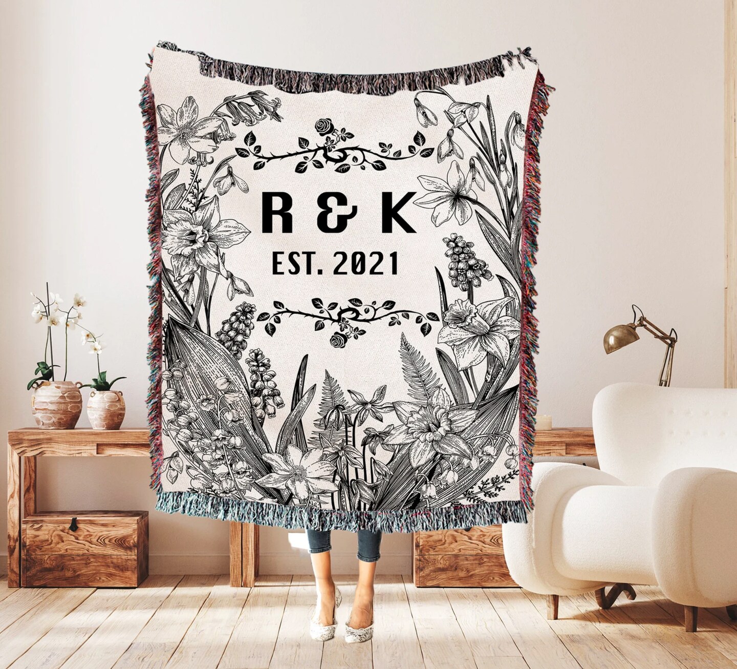 Couples Anniversary Gift Custom Couples Name Cotton Throw Blanket