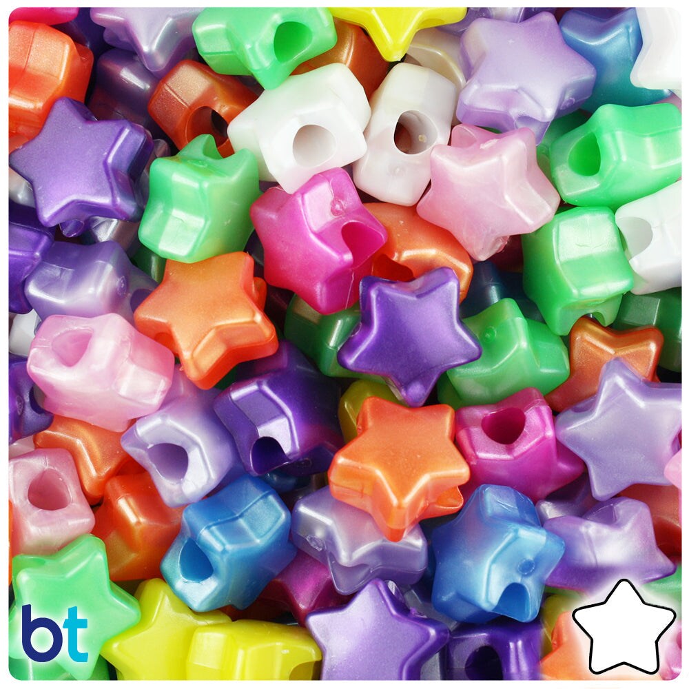 BeadTin Pearl Mix 13mm Star Plastic Pony Beads (250pcs)