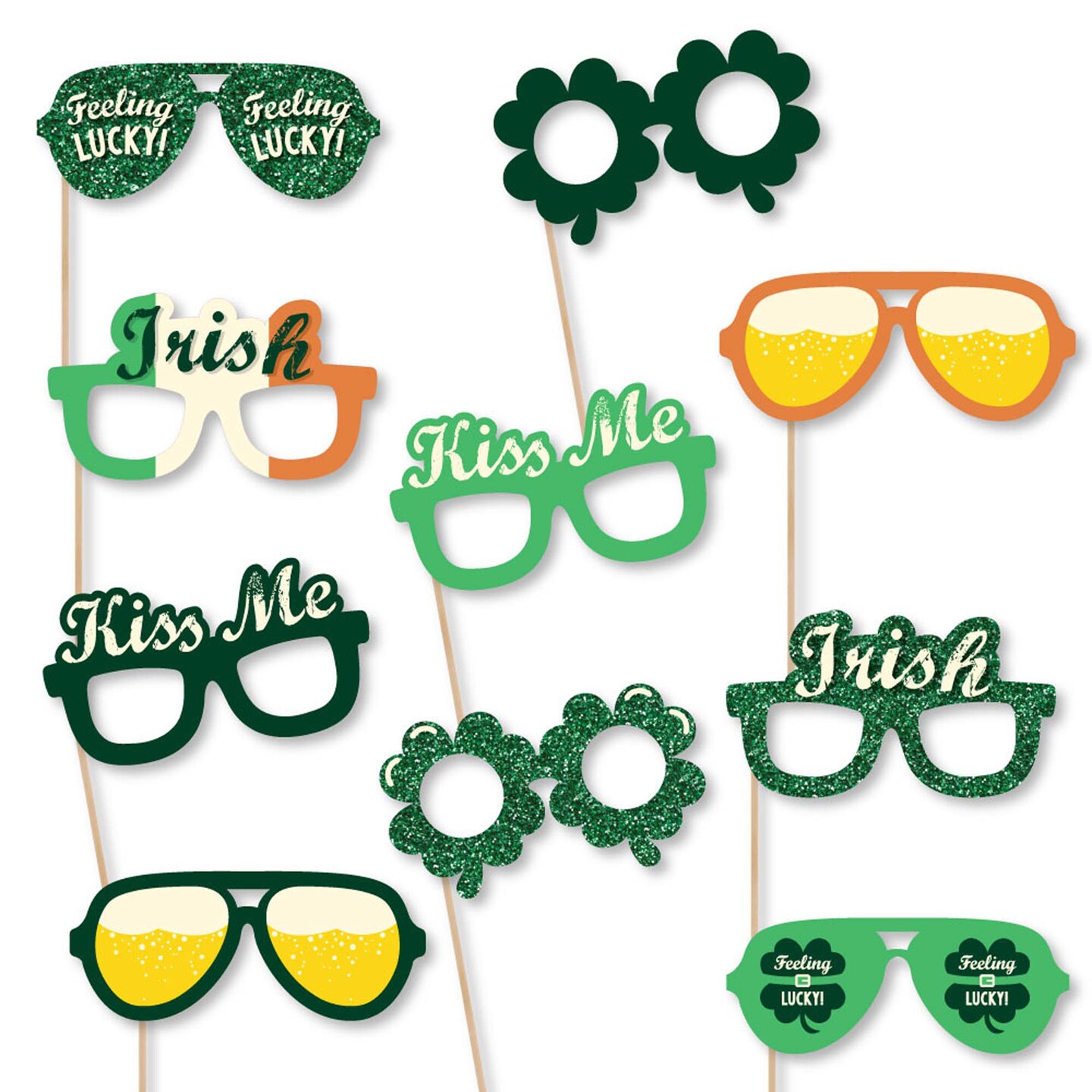 Big Dot of Happiness St. Patrick&#x27;s Day Glasses - Paper Card Stock Saint Paddy&#x27;s Day Party Photo Booth Props Kit - 10 Count