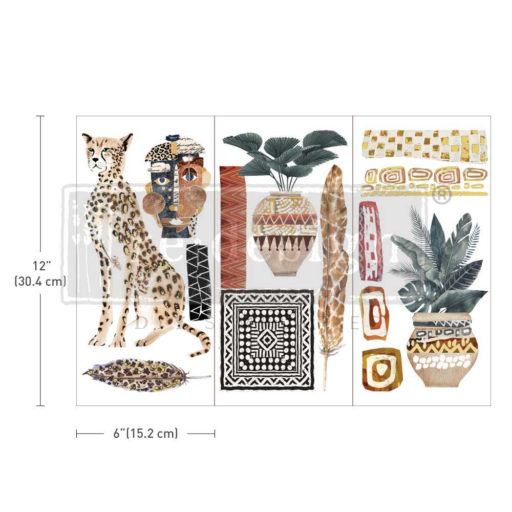 Tribal Essence - Small Transfers 6&#x22;x12&#x22; 3 sheets Rub on Transfers for Furniture Vintage Rub on Transfers Stickers for Crafts Classic Spring Summer Autumn Decoration Transfers