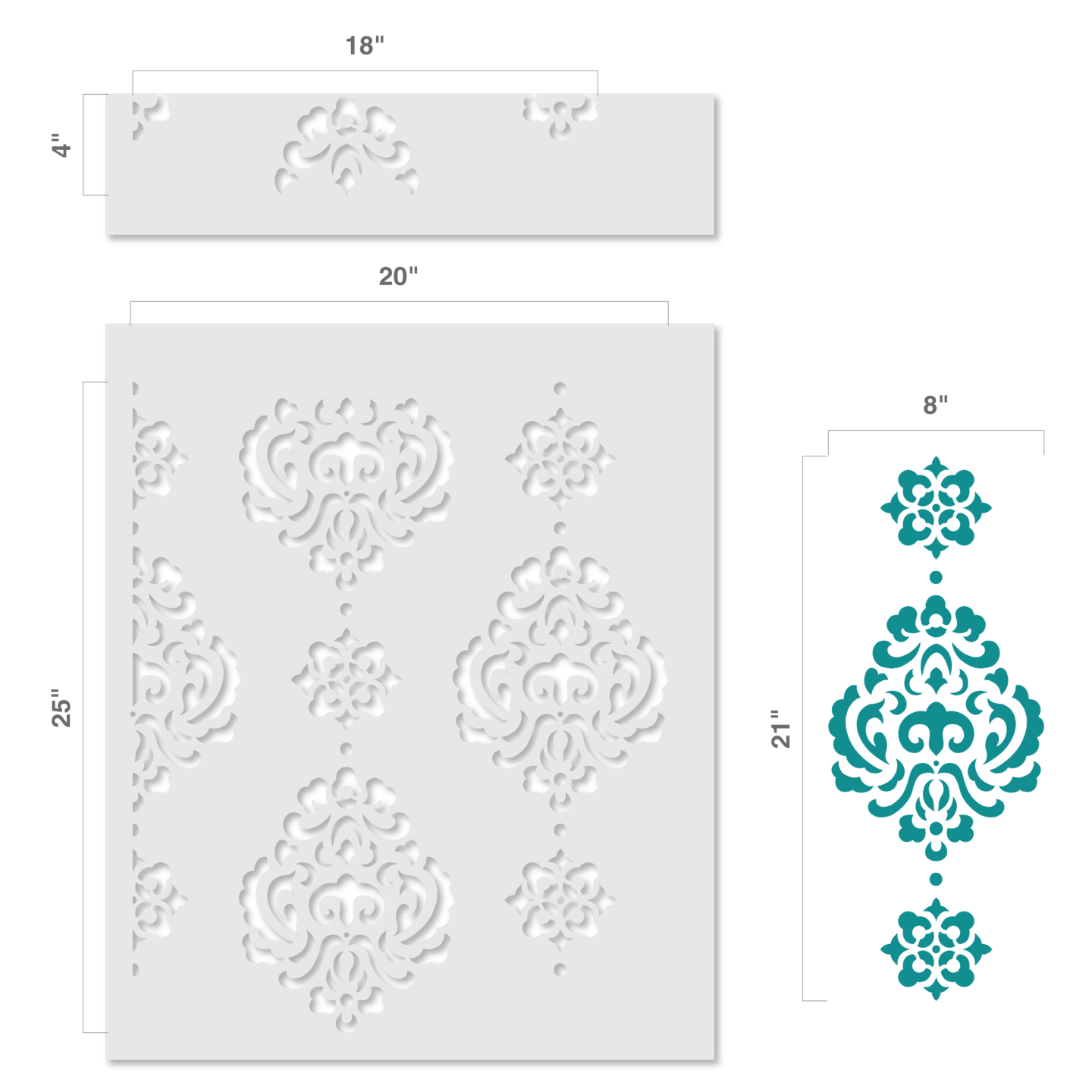 Large Rosie Damask All Over Wall Stencil | 3725 by Designer Stencils | Pattern Stencils | Reusable Stencils for Painting | Safe &#x26; Reusable Template for Wall Decor | Try This Stencil Instead of a Wallpaper | Easy to Use &#x26; Clean Art Stencil Pattern