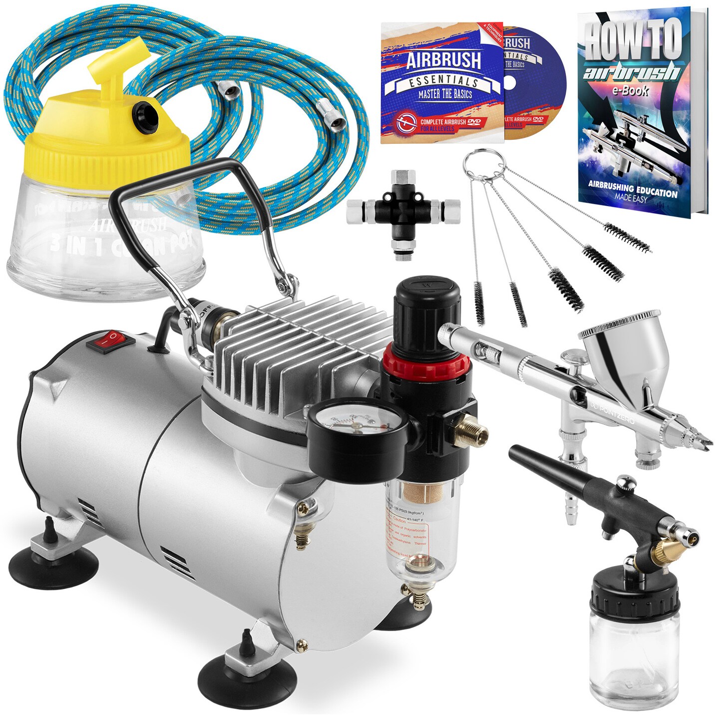 PointZero Pro Multi-purpose Two Airbrush Set - Piston Compressor Kit