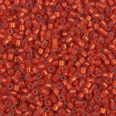 Miyuki Delica Bead 10/0, DBM0683, Dyed Semi Frosted Silver Lined Red Orange